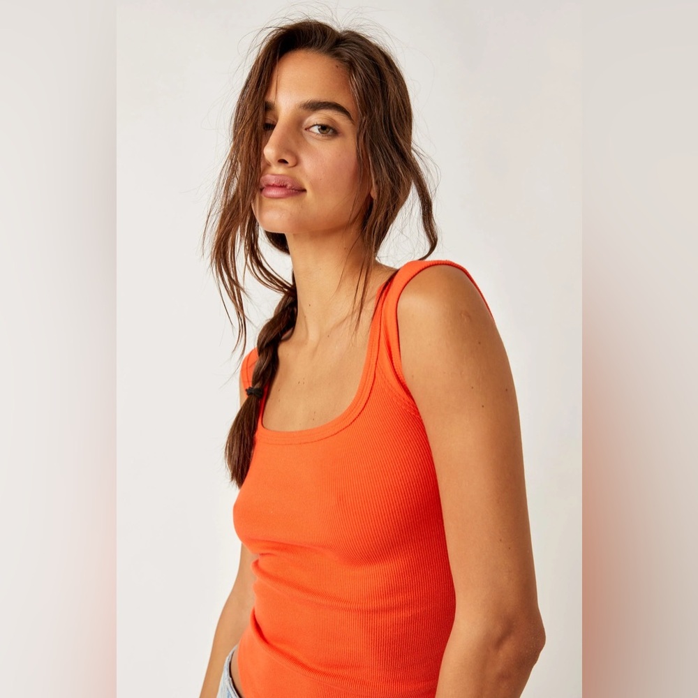Free People Ribbed Tank Top in Bright Orange